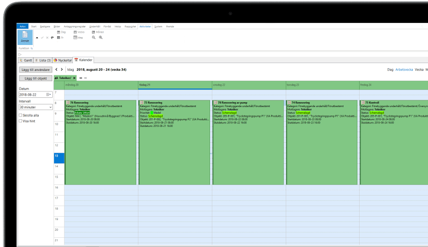 Idus kalender schemaläggning underhållssystem