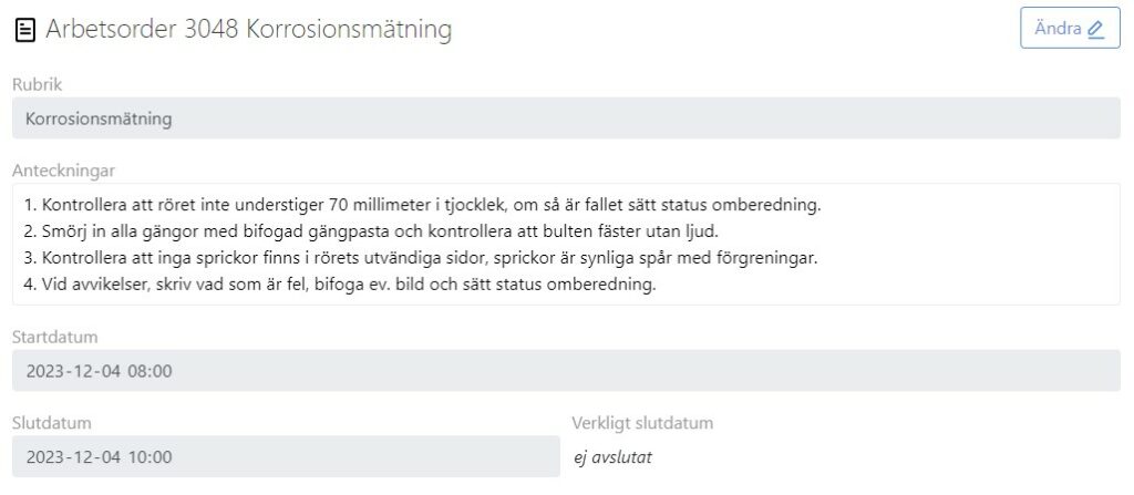 Tydliga instruktioner på arbetsorder underlättar vid underhållsstopp